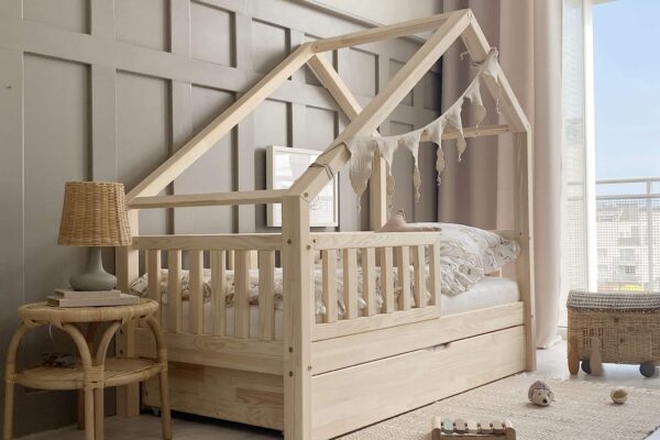 Παιδικό κρεβάτι σπιτάκι Montessori Coco Plus, φυσικό ξύλο 100x200cm