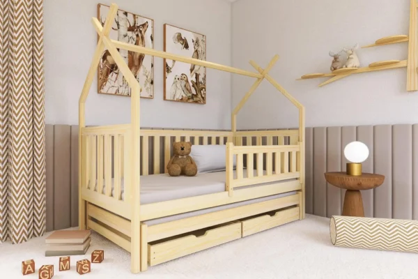 Ξύλινο κρεβάτι Tipi Tytus Natural 90x200cm με συρόμενο