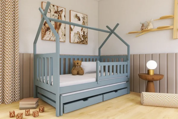Παιδικό κρεβάτι Tipi Tytus Grey 90x200cm με συρόμενο και αποθηκευτικό χώρο.