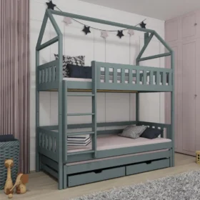 Κουκέτα σπιτάκι Iga Grey με συρόμενο & συρτάρια, 90x200cm