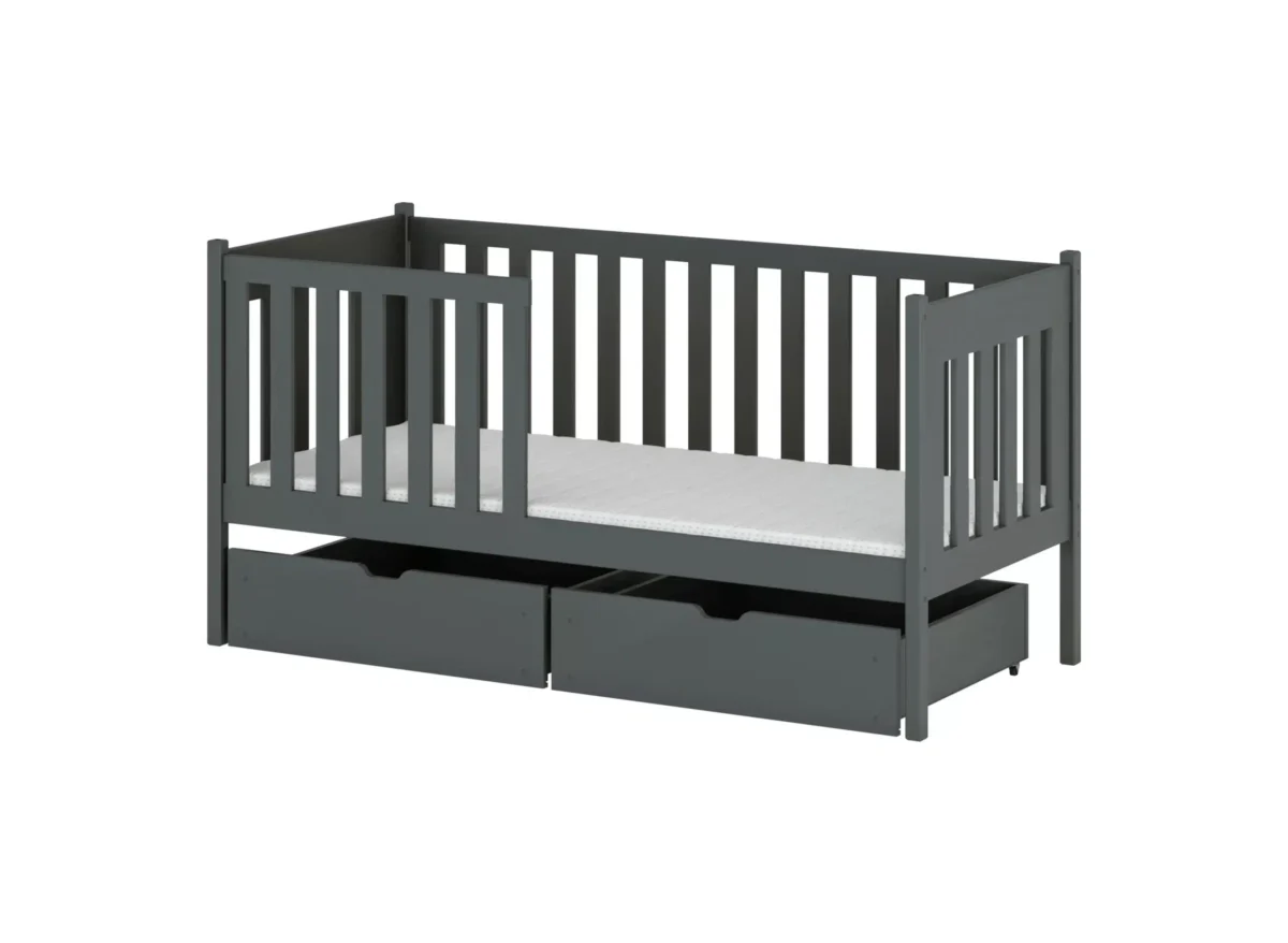 Κρεβάτι Καναπές Alicia, ξύλινο, γκρι, με συρτάρια και κάγκελα