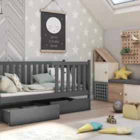 Κρεβάτι καναπές Alicia μασίφ ξύλο Grey 80x180cm με συρτάρια