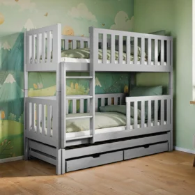 Κουκέτα Lea γκρι από μασίφ ξύλο 90x200cm με συρόμενο μηχανισμό.