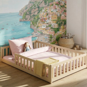 Κρεβάτι Montessori Mati Fast από μασίφ ξύλο πεύκου, κάθετα κάγκελα.