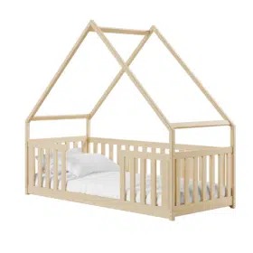 Κρεβάτι σπιτάκι Montessori Bee, μασίφ ξύλο, 90x200cm, Natural