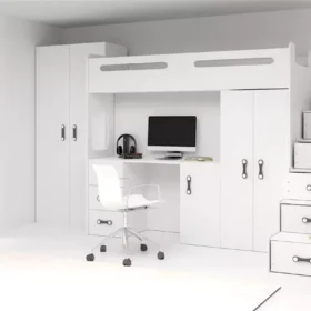 Κουκέτα Max Plus 4 White με γραφείο, σκαλοπάτια, στρώμα