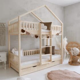 Κουκέτα σπιτάκι HouseBed Luletto από φυσικό ξύλο με συρτάρι.
