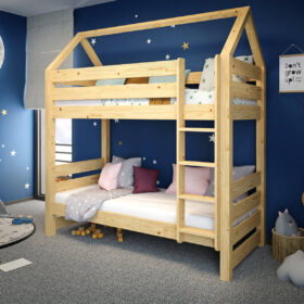 Κουκέτα Σπιτάκι Oliver με Προστατευτικό Κάγκελο από μασίφ ξύλο Natural 90×200cm (Δώρο 10% Έκπτωση στα Στρώματα)