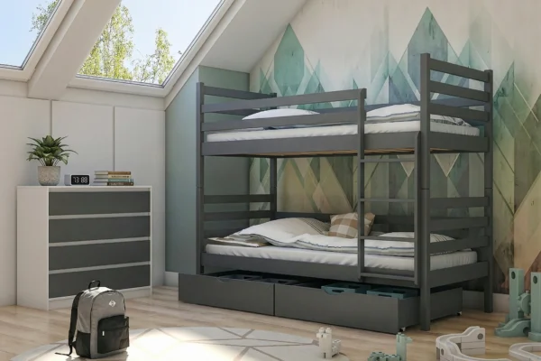 Κουκέτα Nemo από μασίφ ξύλο graphite 90x200cm με συρτάρια.