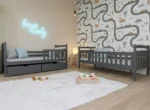 προϊόν Παιδική κουκέτα Monika Graphite από μασίφ ξύλο 90x200cm με συρτάρια.