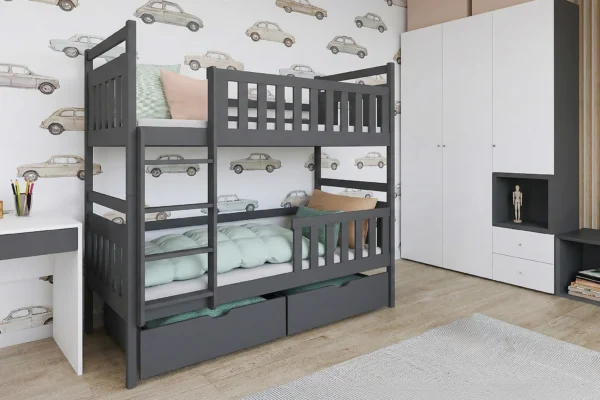 προϊόν Κουκέτα Monika Graphite 90x200cm από μασίφ ξύλο με συρτάρια