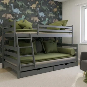 Κουκέτα Fami μονή-ημίδιπλη από μασίφ ξύλο Graphite 90x200/120x200cm.