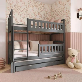 Κουκέτα  Blanka με Συρόμενο & Συρτάρια από μασίφ ξύλο Graphite  90×200cm (Δώρο 10% Έκπτωση στα Στρώματα)