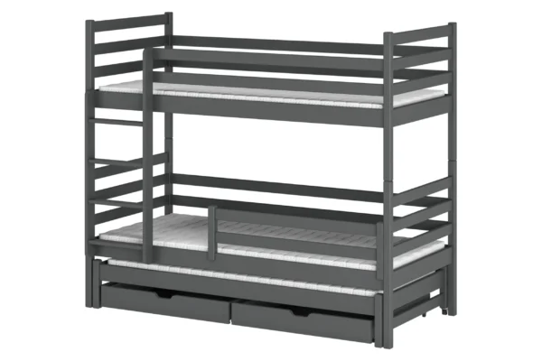 κουκέτα για τρία παιδιά από μασίφ ξύλο πεύκου graphite