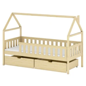 Κρεβάτι Σπιτάκι Domi με Σκεπή & Καμινάδα από μασίφ ξύλο  Natural  90×200cm (Δώρο 10% Έκπτωση στο Στρώμα)