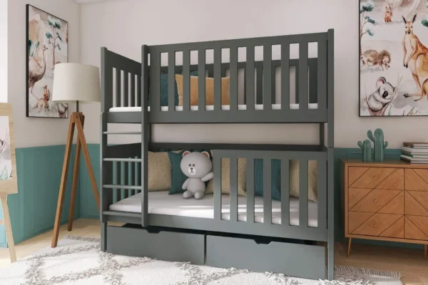 Γκρι κουκέτα Dawid με συρτάρια, κάγκελα 54cm, ξύλο