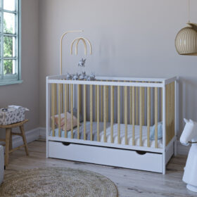Βρεφικό Κρεβάτι Lumi White & Natural με Συρτάρι & Προστατευτικό  60x120cm  BC10085NA BabyCute