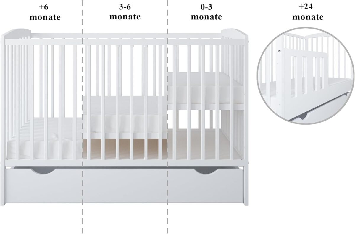 Βρεφικό κρεβάτι ξύλινο BabyCute Basic grey 60x120cm με αποσπώμενα κάγκελα.