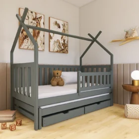 Κρεβάτι Tipi Tytus  με Συρόμενο  από μασίφ ξύλο Graphite  90×200cm (Δώρο 10% Έκπτωση στα Στρώματα)