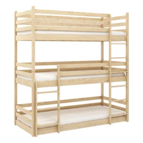 Κουκέτα Παιδική Montessori Τριώροφη  Ted με κάγκελα 38cm από μασίφ ξύλο Natural  90×200cm (Δώρο 10% Έκπτωση στα Στρώματα)