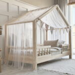 Λευκή κουρτίνα οροφής Luletto για παιδικό κρεβάτι House Bed