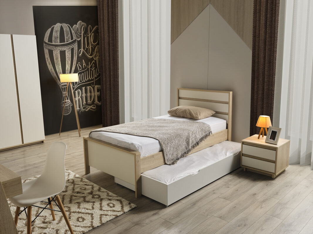 Συρτάρι κρεβατιού BYZ-107 Gencecix: Λευκό συρόμενο κρεβάτι για παιδικό δωμάτιο.