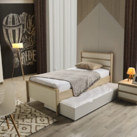 Συρτάρι κρεβατιού BYZ-107 Gencecix: Λευκό συρόμενο κρεβάτι για παιδικό δωμάτιο.