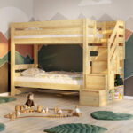 Κουκέτα Σπιτάκι Oliver Stairs με Σκαλοπάτια Και Αποθηκευτικό Χώρο από μασίφ ξύλο Natural  90×200cm (Δώρο 10% Έκπτωση στα Στρώματα) - Image 2