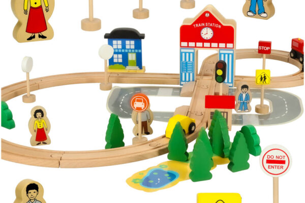 Ξύλινη Αμαξοστοιχία KX3496 IKONKA: Ξύλινο τρένο με σήματα και φιγούρες.