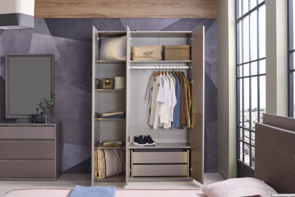 Ντουλάπα 3φυλλη Shadow 21801 Kupa με ράφια και συρτάρια