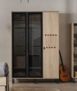 Ντουλάπα 3φυλλη NEON TEEN NO-101 Gencecix με γυάλινες πόρτες και ξύλινη όψη.