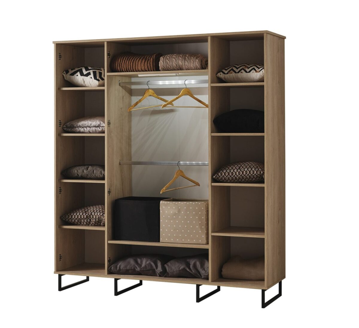 Ξύλινη ντουλάπα αποθήκευσης ρούχων με ράφια και κρεμάστρες