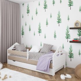 Καναπές-κρεβάτι παιδικό ALA BabyCute λευκό-oak 80x180cm με συρτάρι και προστατευτικό