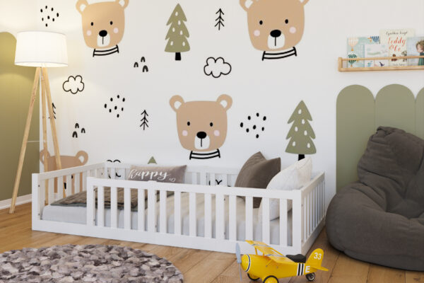 Λευκό παιδικό κρεβάτι Montessori Kids 90x200cm BabyCute με κάθετα κάγκελα