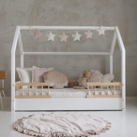 Κρεβάτι Montessori House Bello Duo 90x200, παιδικό με κάγκελα, λευκό