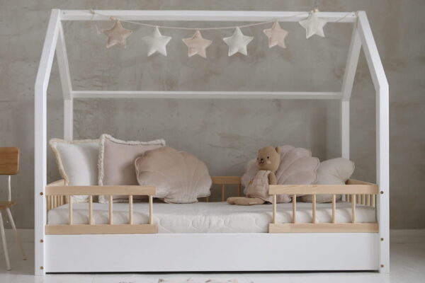 Κρεβάτι Montessori House Bello Duo 90x200, παιδικό με κάγκελα, λευκό