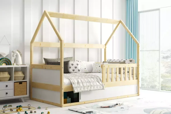 Κρεβάτι Montessori Smart Domek Natural παιδικό με στρώμα, διάσταση 80x160cm.