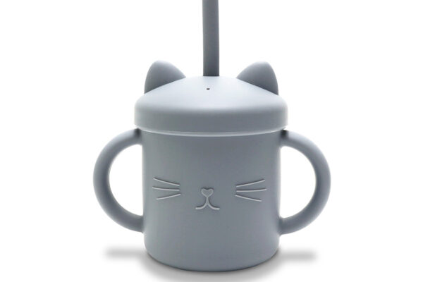 Κύπελλο σιλικόνης Lorelli για μωρά 9+ μηνών με καλαμάκι, γκρι.