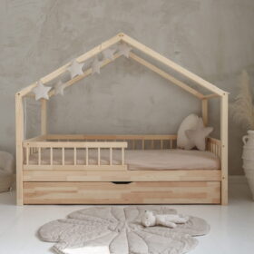 Παιδικό κρεβάτι Montessori HouseBed Bello Plus Luletto, ξύλινο με συρτάρι.