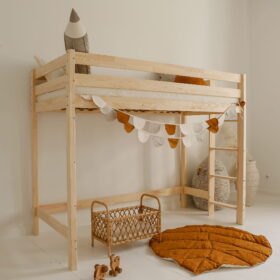 Υπερυψωμένο κρεβάτι HouseBed Loft Luletto 90x200cm από μασίφ ξύλο natural