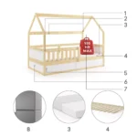 Κρεβάτι Παιδικό Montessori Smart Domek  Natural με Στρώμα 80×160cm - Image 3