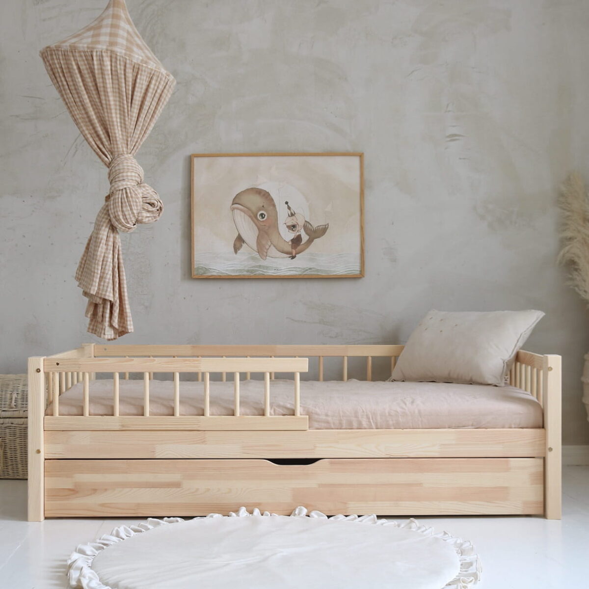 Luletto κρεβάτι Montessori Bello Plus 90x200 με κάγκελα και συρτάρι.