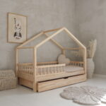 Luletto: Κρεβάτι Montessori HouseBed Bello Plus με συρτάρι και κάγκελα.