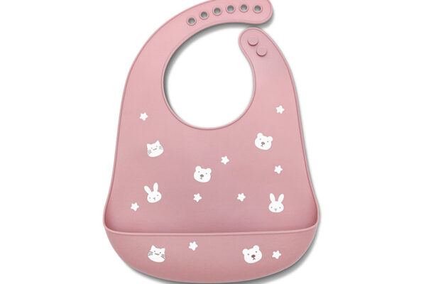 Σαλιάρα Σιλικόνης Lorelli Pink με τσέπη και χαριτωμένα σχέδια, εύκολη στο καθάρισμα.