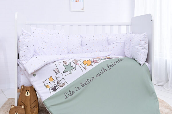 Σετ προίκας μωρού Lorelli LILY Mint Happy Friends για κούνια.