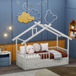 Κρεβάτι Παιδικό Montessori Moonlight Bebe Stars λευκό 90x200 με οροφή