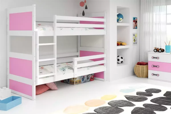 Κουκέτα Riccon από μασίφ ξύλο πεύκου, λευκή και ροζ, 90x200εκ.