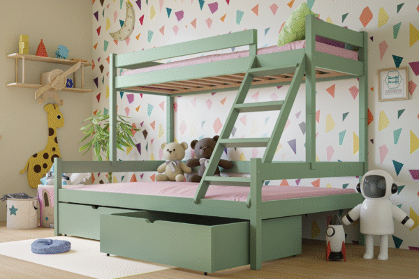 Κουκέτα Rasa μασίφ ξύλο Mint με ημίδιπλο κάτω κρεβάτι, 90/120x200cm.