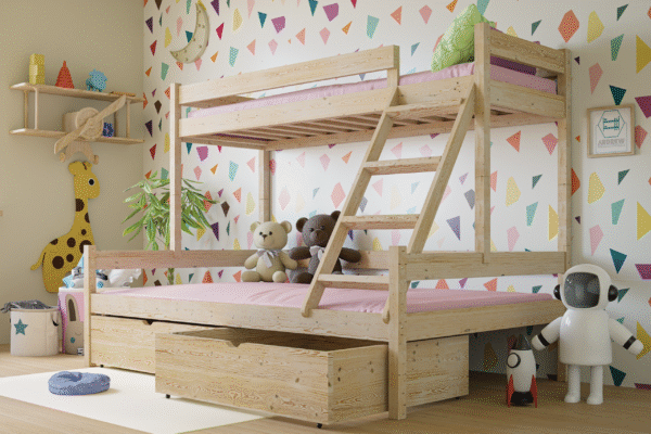 Κουκέτα Rasa από μασίφ ξύλο, μονή-ημίδιπλη: ιδανική κουκέτα με ημίδιπλο κρεβάτι.