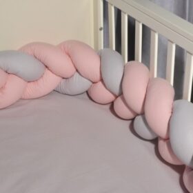 Πάντα κούνιας πλεξούδα Baby Oliver ροζ-γκρι βαμβακερή (200x20εκ)